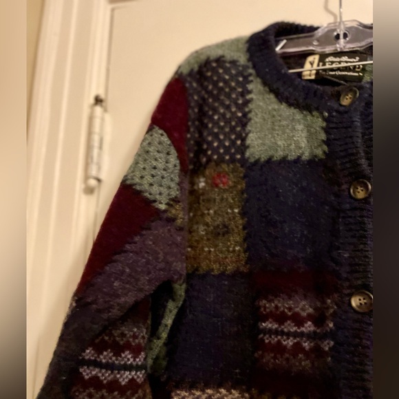 Vintage Eddie Bauer Legend Deer Bay Patchwork 100% Wool Cardigan Size Medium - Picture 5 of 15